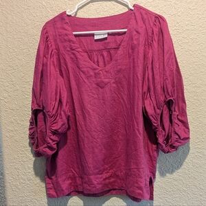 FOIL Pink Linen Top with Puff Sleeves